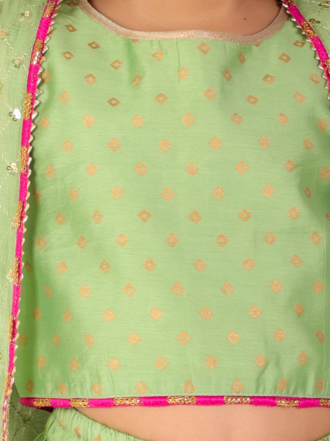 Zara-Sequined Three Piece Top-Pant & Jacket Set - Mitthu Kids Ethnic Wear