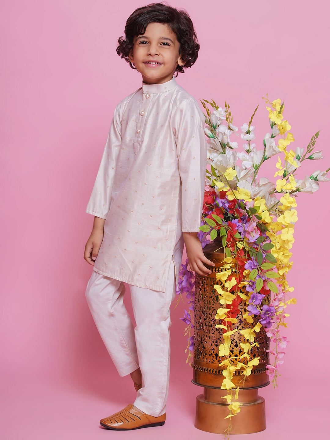 Elegant ivory silk kurta pajama for kids, ideal Indian outfit for Diwali, Eid, Puja, Dussehra & festive occasions in Canada