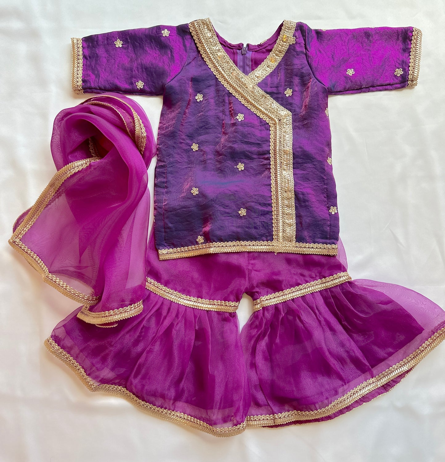 Purple & magenta sharara set. Kids Indian Pakistani desi ethnic festive outfit with dupatta