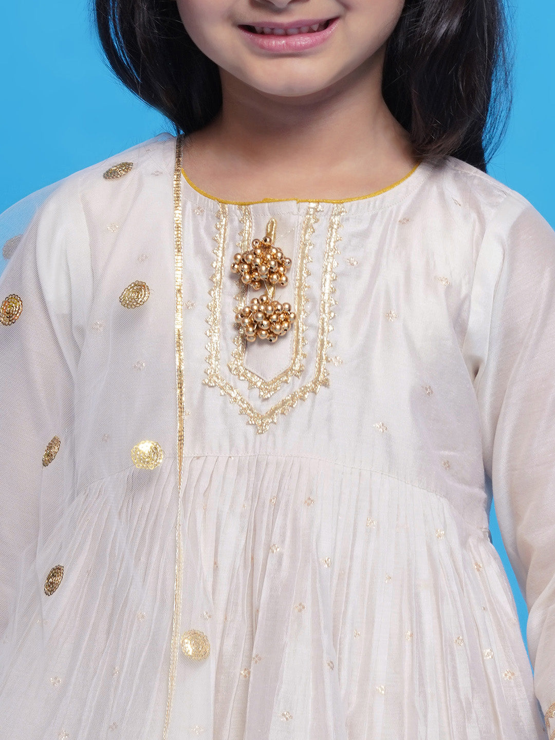 Designer kids off white & gold sharara outfit Indian Pakistani festive & wedding ethnic wear for girls in Canada.