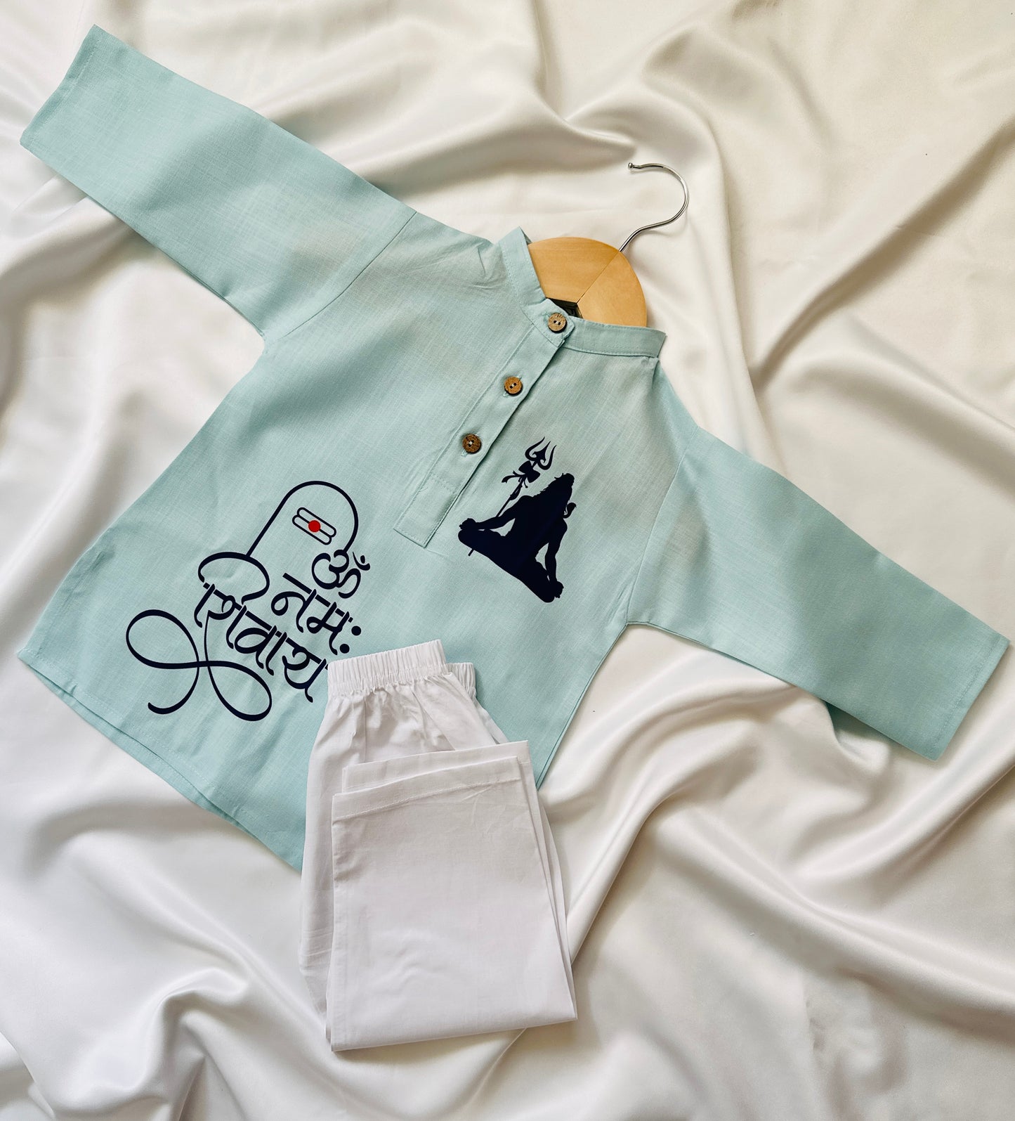 Boys Kurta & Pyjama Printed Cotton Fabric - Om Namay Shivaay - Mitthu Kids Ethnic Wear