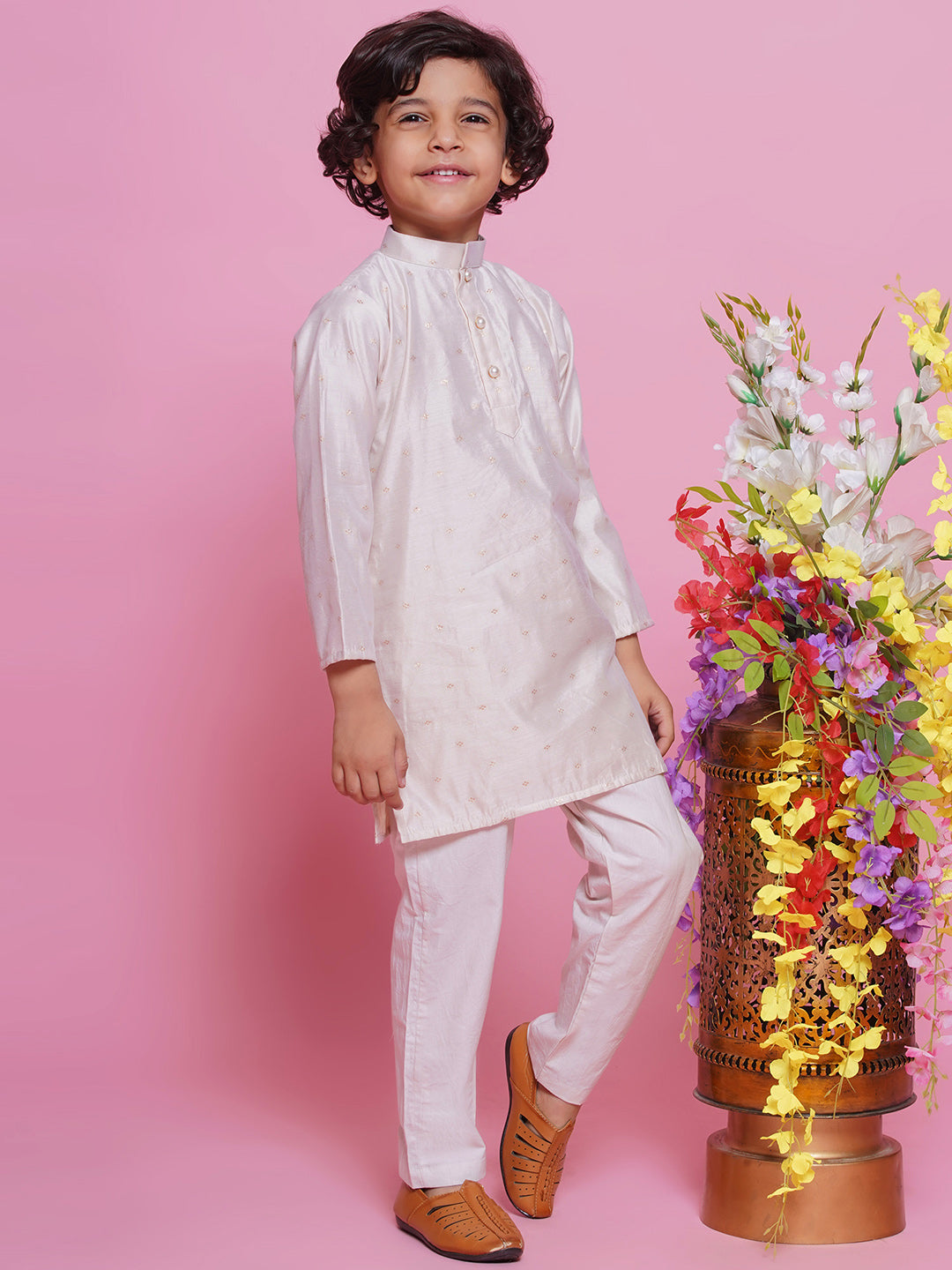 Premium kids ivory silk kurta pajama, traditional Indian clothing for pooja & festivals, Diwali, Dusshera in Canada