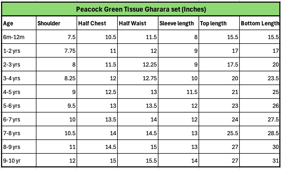 Tissue Gharara & Kameez Set with Dupatta - Dark Peacock Green - Mitthu Kids Ethnic Wear