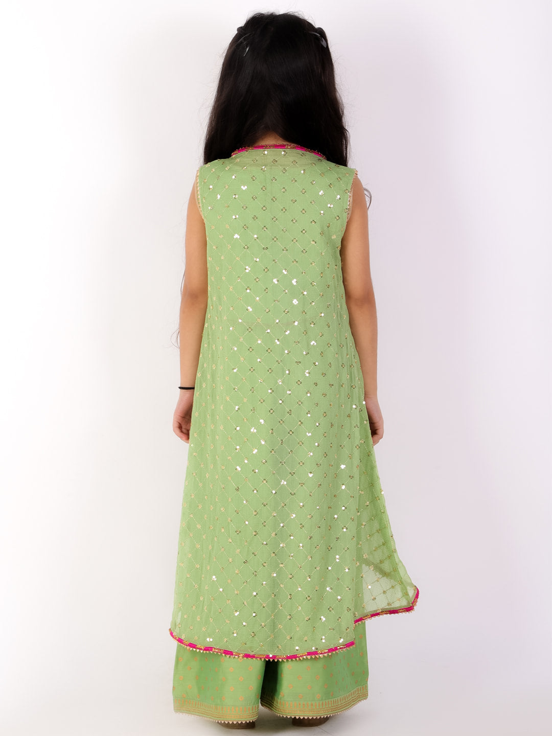 Zara-Sequined Three Piece Top-Pant & Jacket Set - Mitthu Kids Ethnic Wear