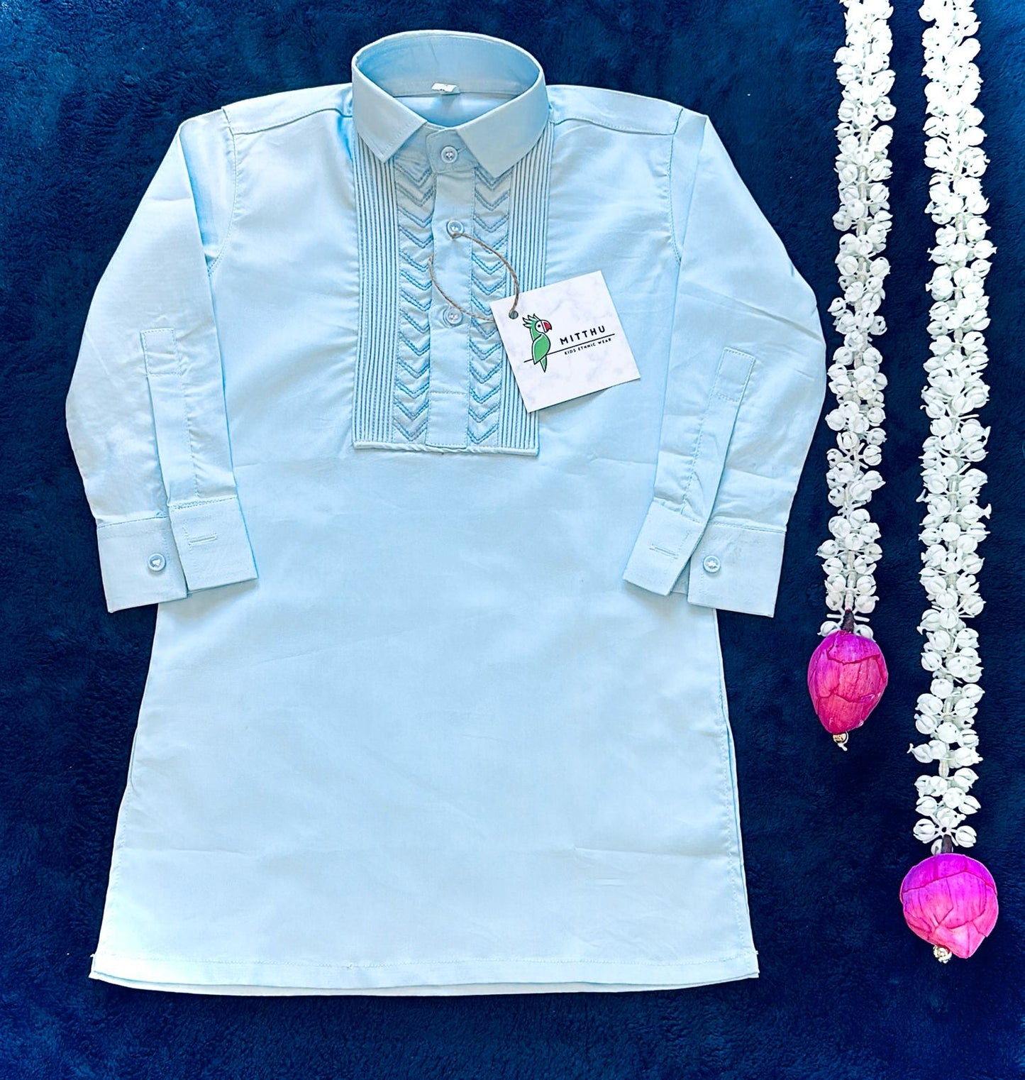 Sky Blue Kurta Pyjama - Mitthu Kids Ethnic Wear