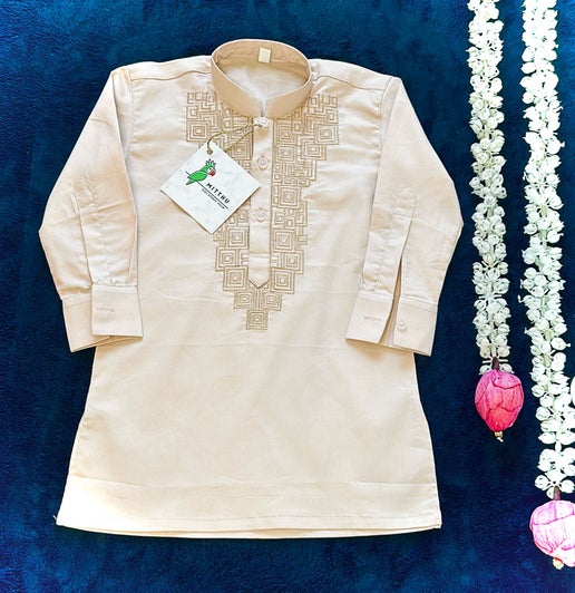 Dessert Sand Color Kurta Pyjama - Mitthu Kids Ethnic Wear