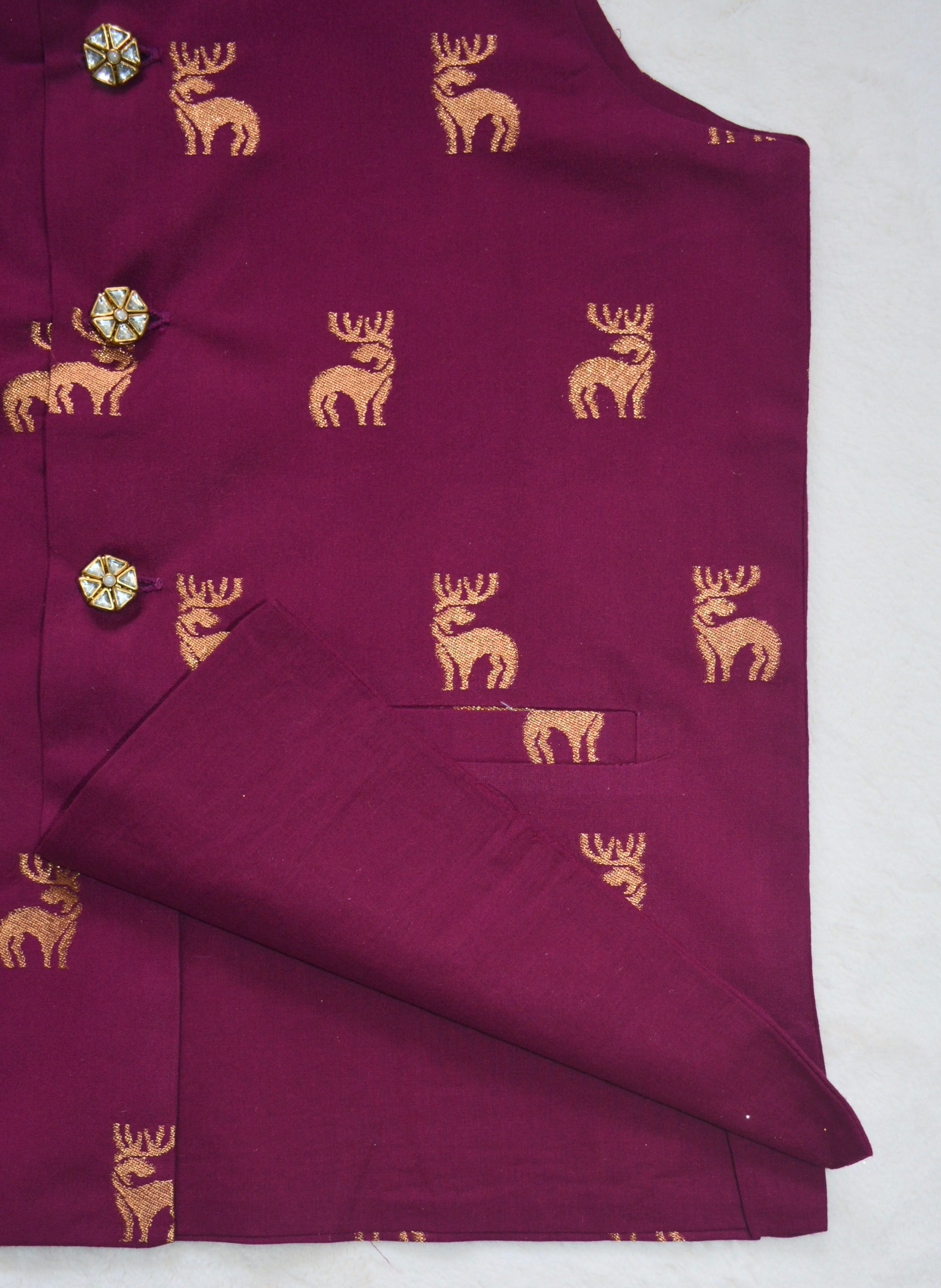 Cotton Nehru Jacket/Waistcoat - Purple & Gold - Mitthu Kids Ethnic Wear