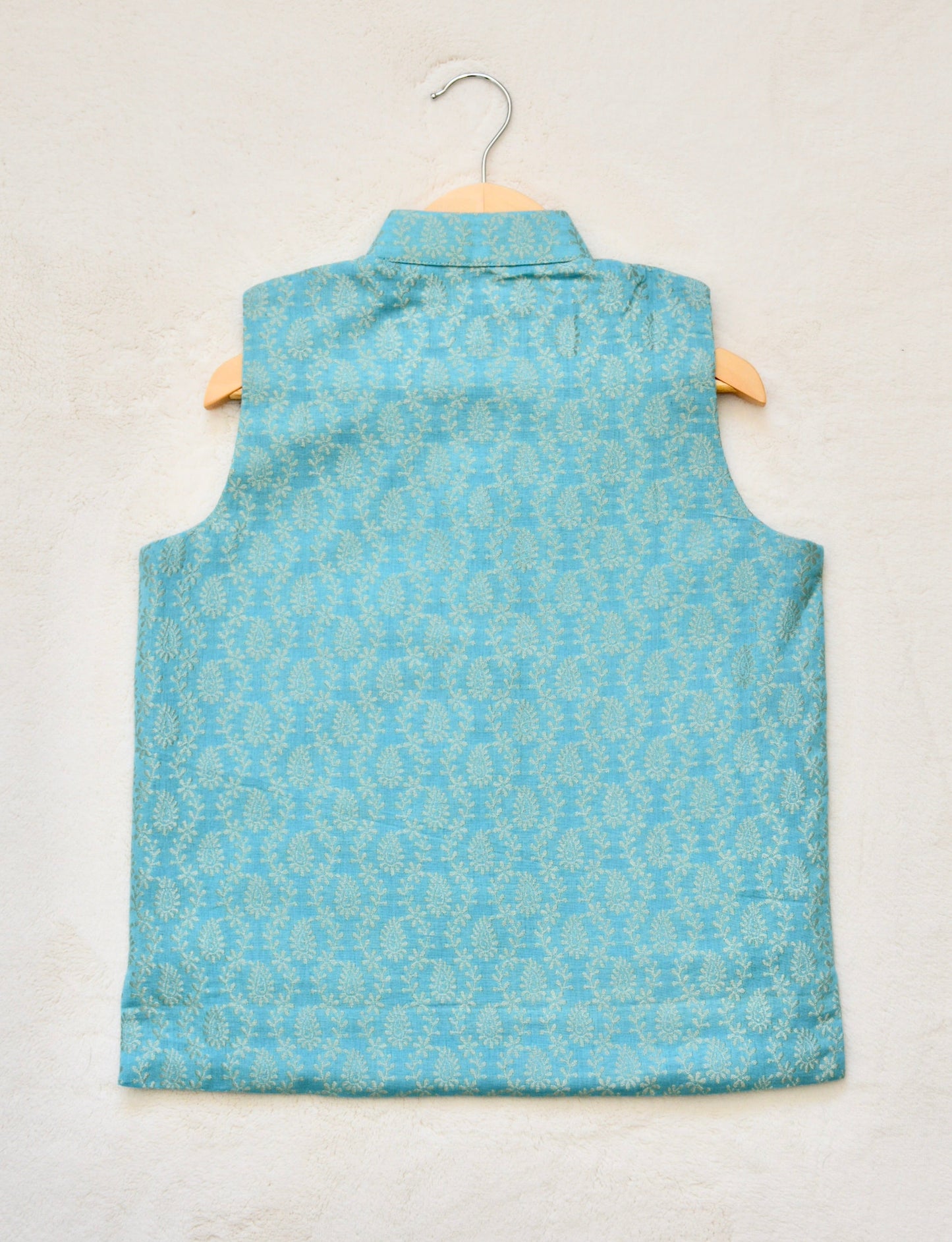 Boys Silk Nehru Jacket / Waistcoat- Light Blue & Gold - Infant