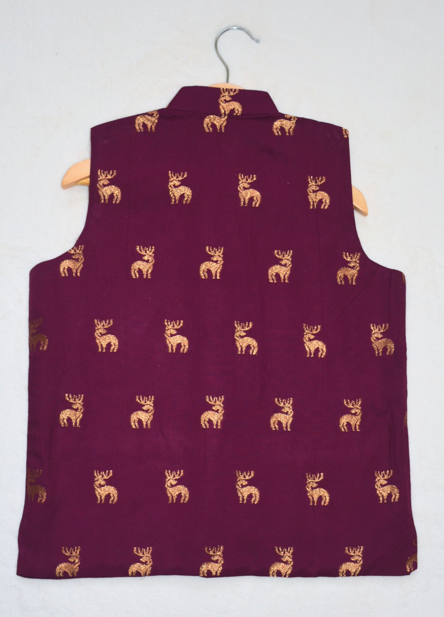 Cotton Nehru Jacket/Waistcoat - Purple & Gold - Mitthu Kids Ethnic Wear