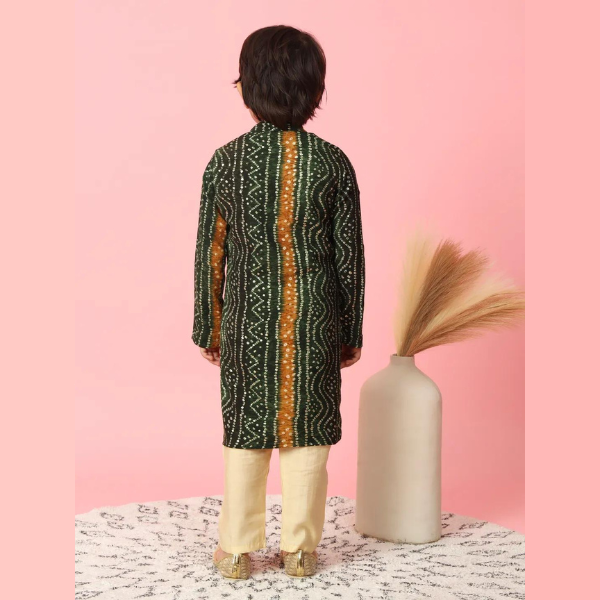Straight Style Rayon Fabric Green Color Kurta With Pyjama - Mitthu Kids Ethnic Wear