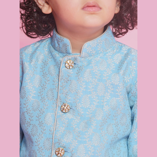 Royal Ambi Sherwani Set - Blue - Infant - Mitthu Kids Ethnic Wear