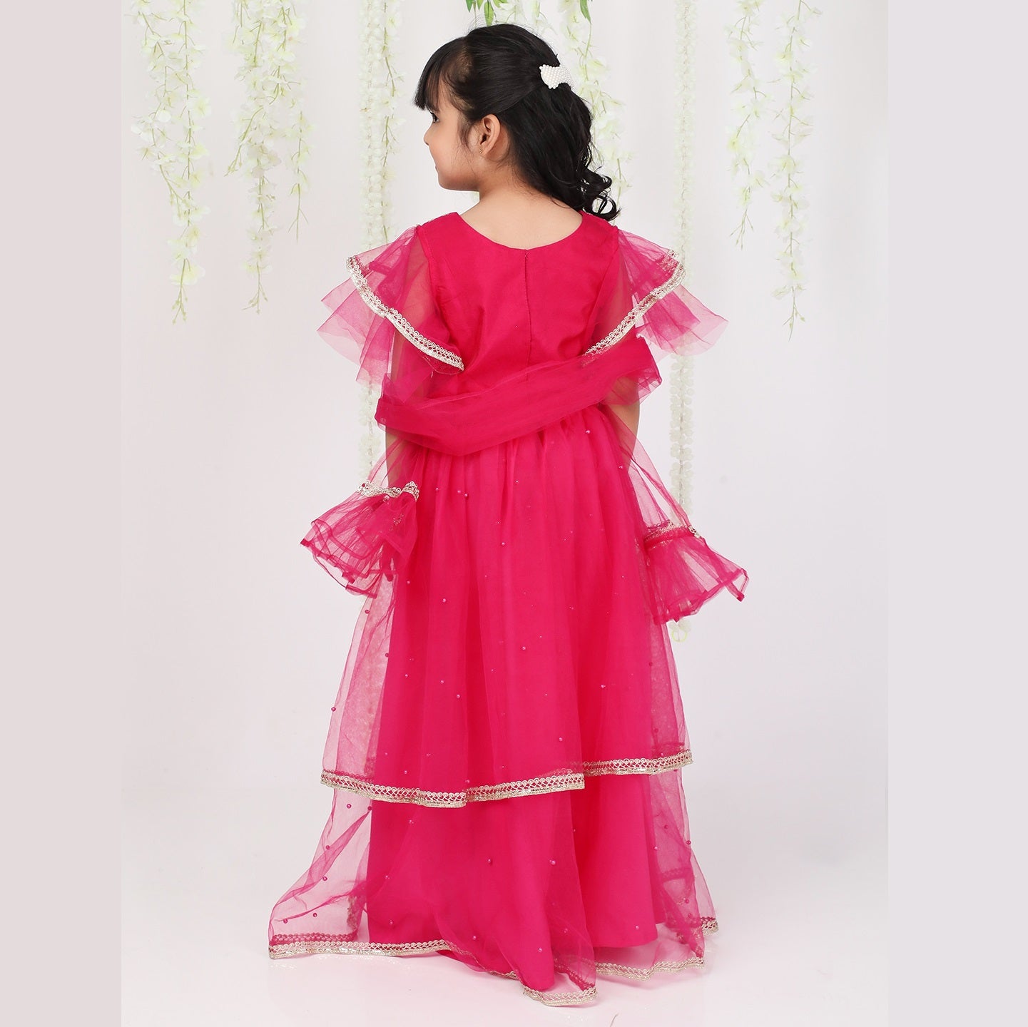Hot Pink & Gold Choli With Lehenga  & Dupatta - Mitthu Kids Ethnic Wear