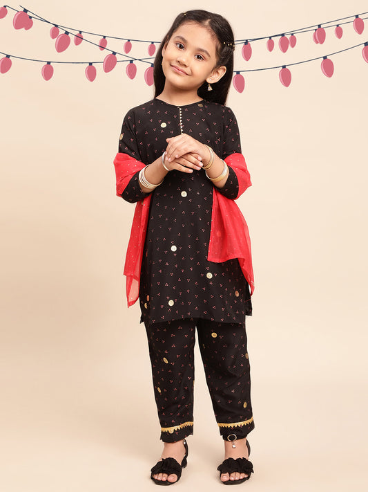 Girls Kurta Pant (Black & Gold) - Mitthu Kids Ethnic Wear