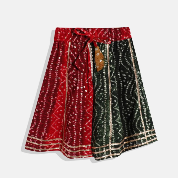 Straight style cotton fabric red & green printed lehenga choli - Infant - Mitthu Kids Ethnic Wear