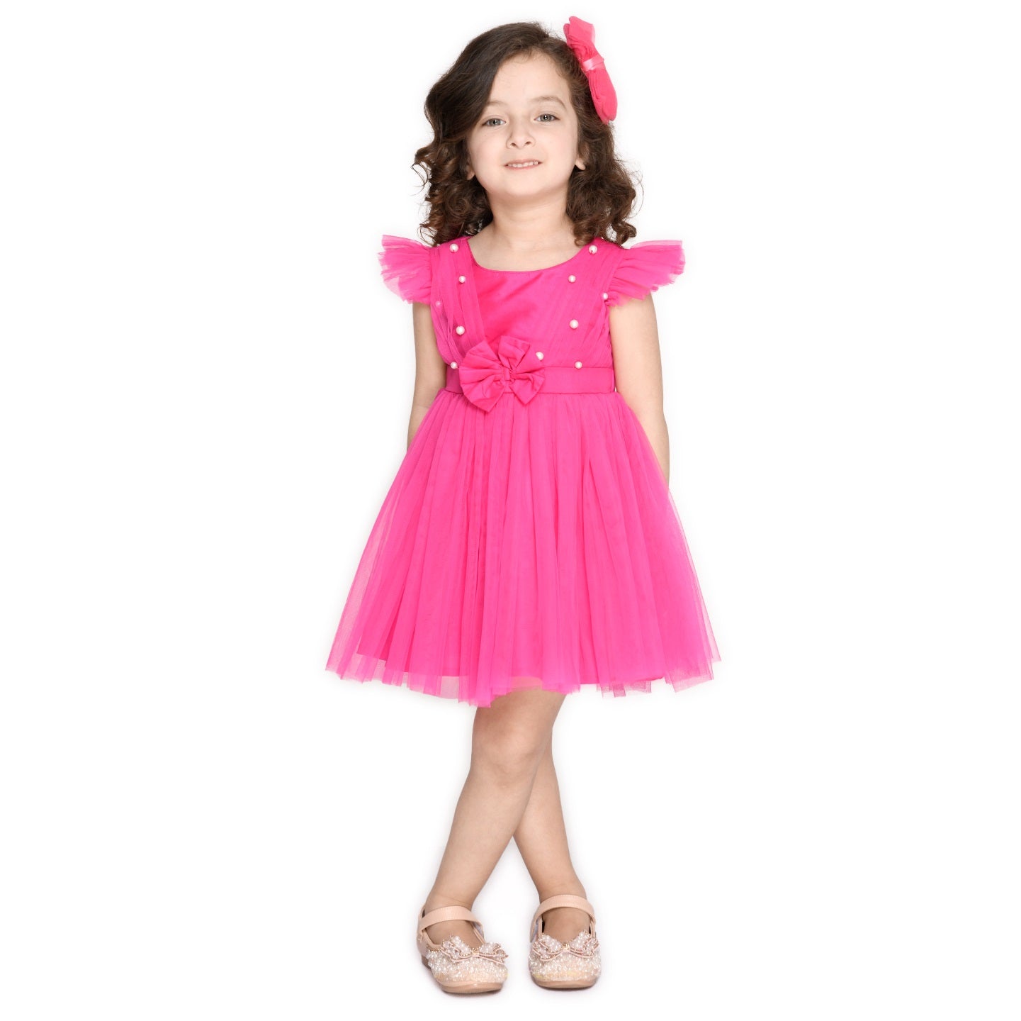 Magenta Girl's Above Knee Dress - Mitthu Kids Ethnic Wear
