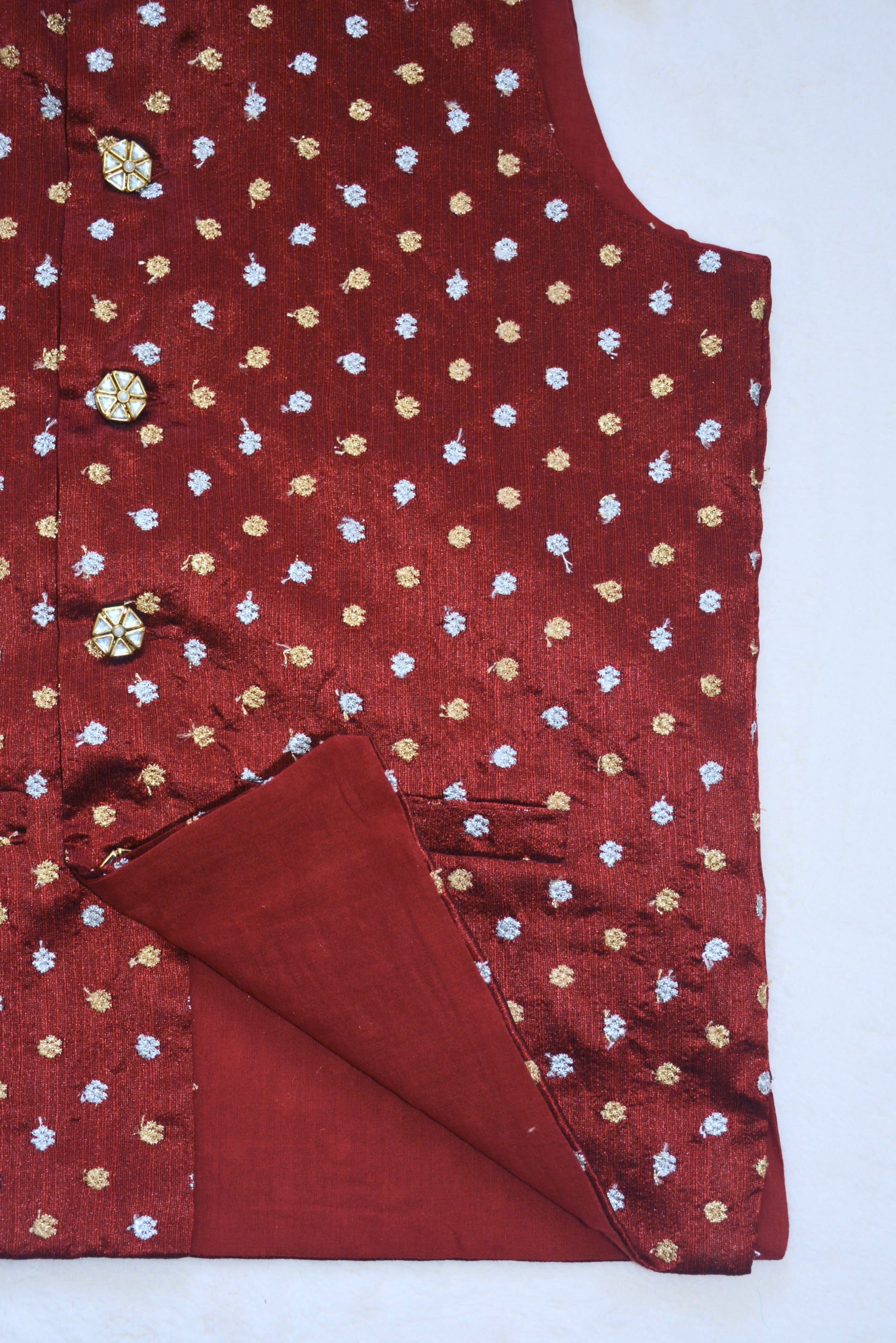 Boys Brocade Nehru Jacket / Waistcoat- Maroon - Mitthu Kids Ethnic Wear