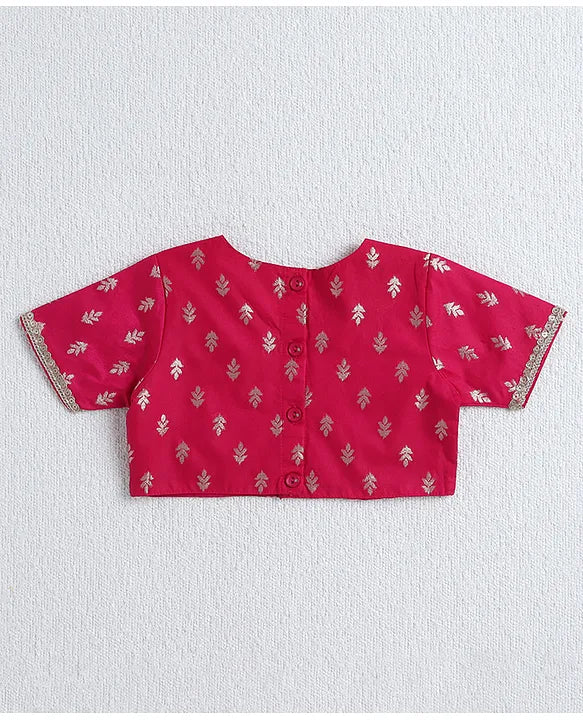 Girls Silk Lehenga Choli With Dupatta- Fuchsia & Gold