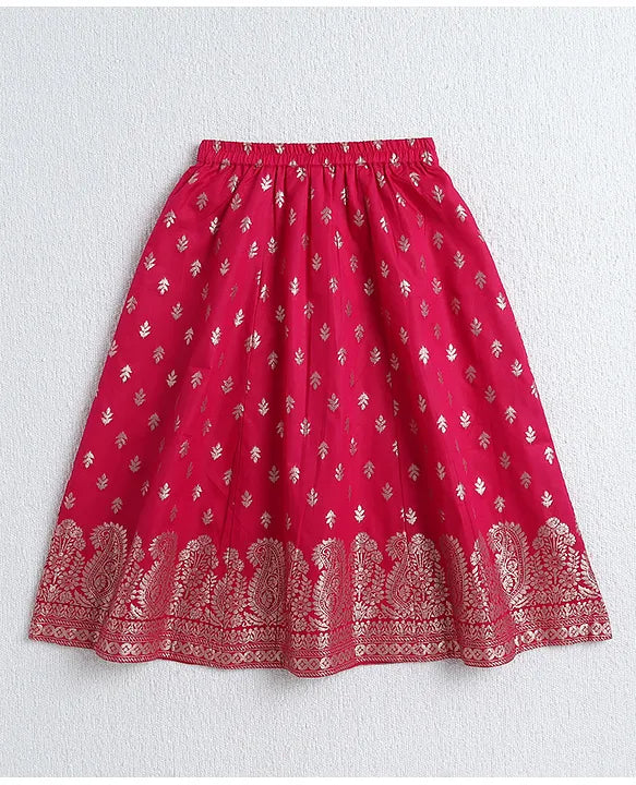 Girls Silk Lehenga Choli With Dupatta- Fuchsia & Gold