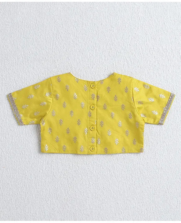 Girls Silk Lehenga Choli With Dupatta- Yellow & Gold