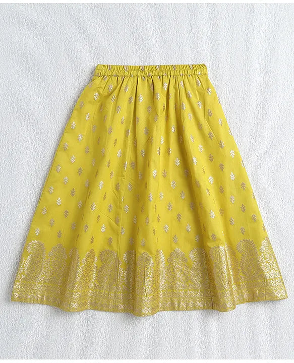 Girls Silk Lehenga Choli With Dupatta- Yellow & Gold