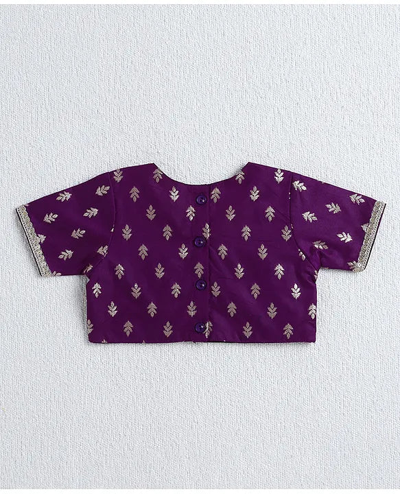Girls Silk Lehenga Choli With Dupatta- Purple & Gold - Infant - Mitthu Kids Ethnic Wear