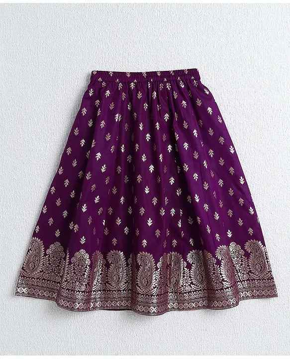 Girls Silk Lehenga Choli With Dupatta- Purple & Gold - Infant - Mitthu Kids Ethnic Wear