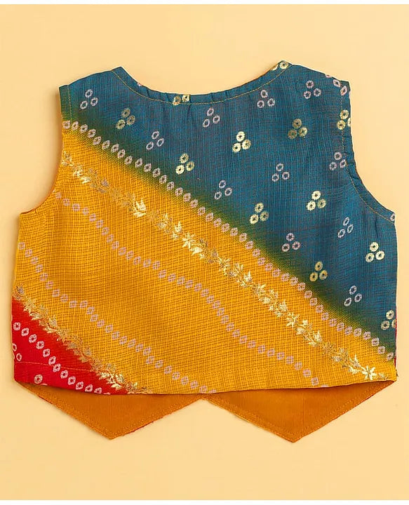 Girls Lehenga Choli With Dupatta- Bandhani Printed Multi Colour - Mitthu Kids Ethnic Wear