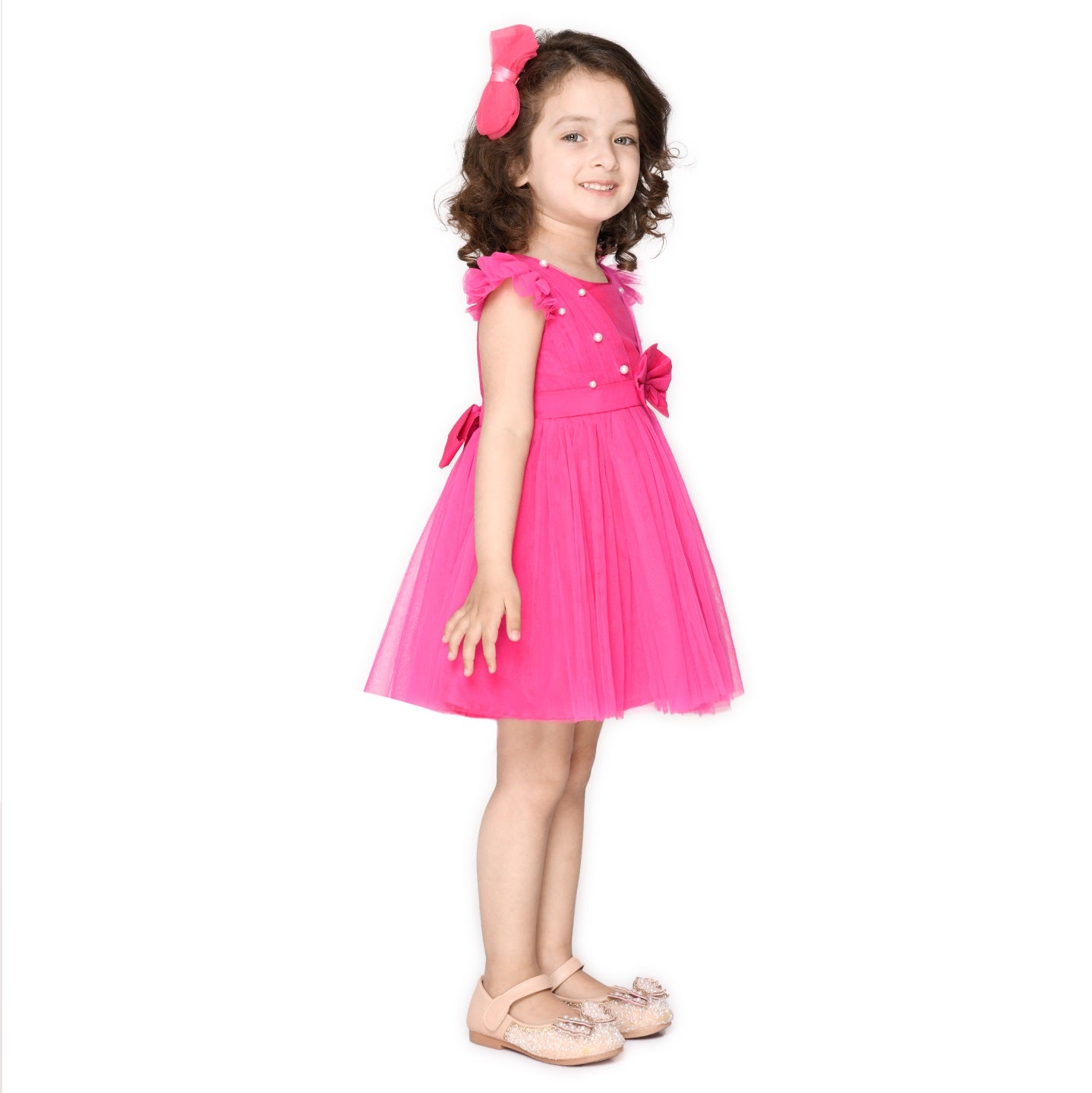 Magenta Girl's Above Knee Dress - Mitthu Kids Ethnic Wear