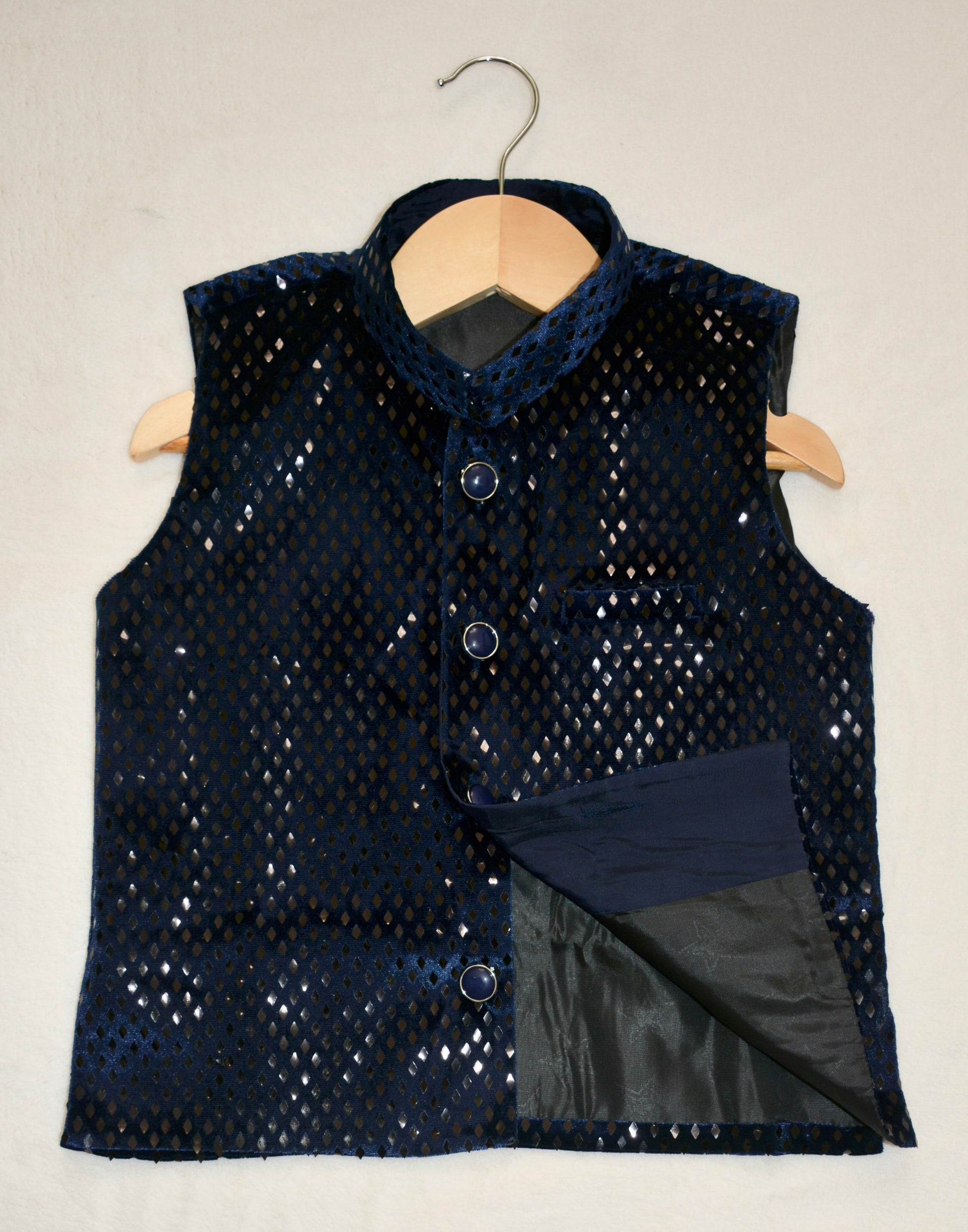 Boys Straight style Cotton Kurta & Pants with Waistcoat Bundi- Royal Blue - Mitthu Kids Ethnic Wear