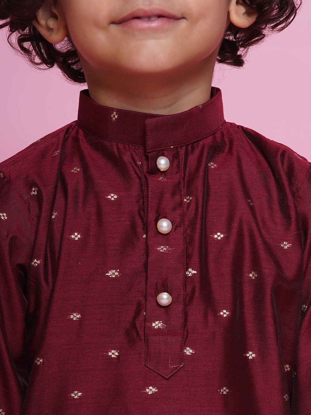 Chanderi Silk Kurta with Pyjama - Maroon (Infant)
