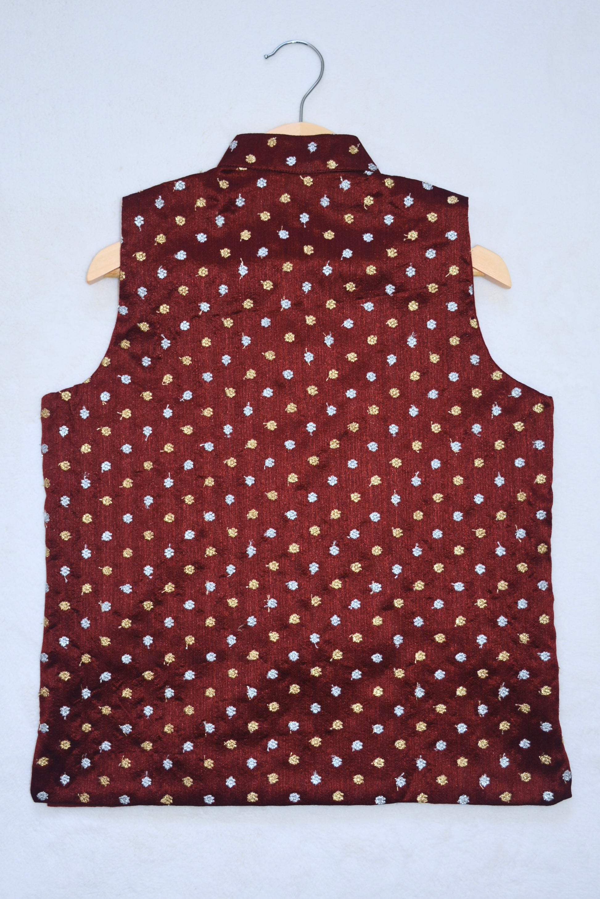 Boys Brocade Nehru Jacket / Waistcoat- Maroon - Mitthu Kids Ethnic Wear