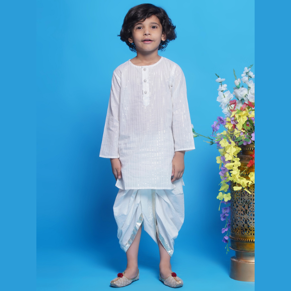 Cream Embroidered Nehru Jacket Set - Mitthu Kids Ethnic Wear