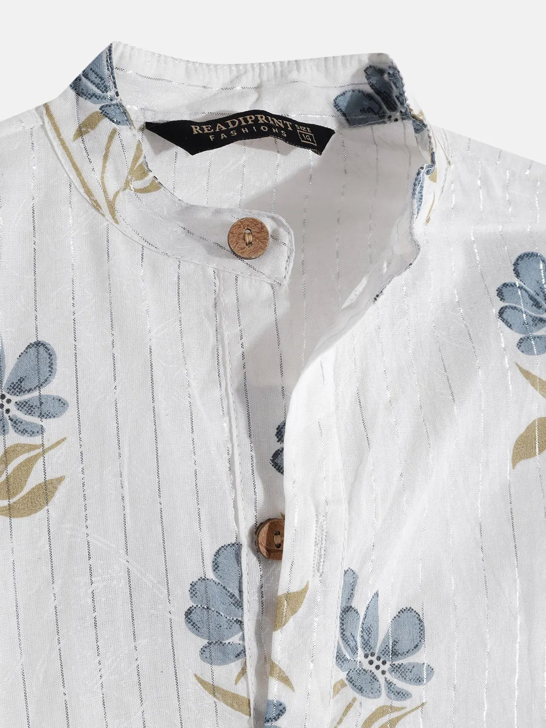 White & Blue Printed Kurta With Jacket/Waistcoat & Pyjama - Mitthu Kids Ethnic Wear