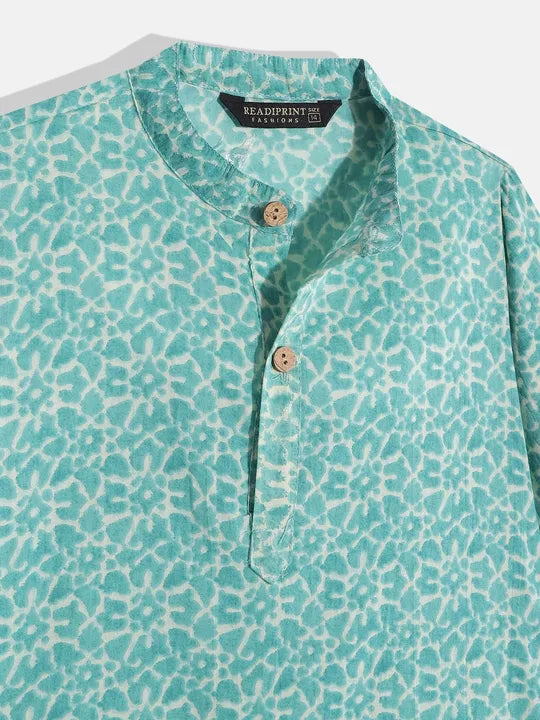 Boys Straight Style Cotton Kurta & Pyjama with Nehru jacket - Turquoise - Mitthu Kids Ethnic Wear