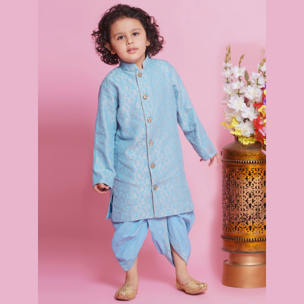 Royal Ambi Sherwani Set - Blue - Infant - Mitthu Kids Ethnic Wear