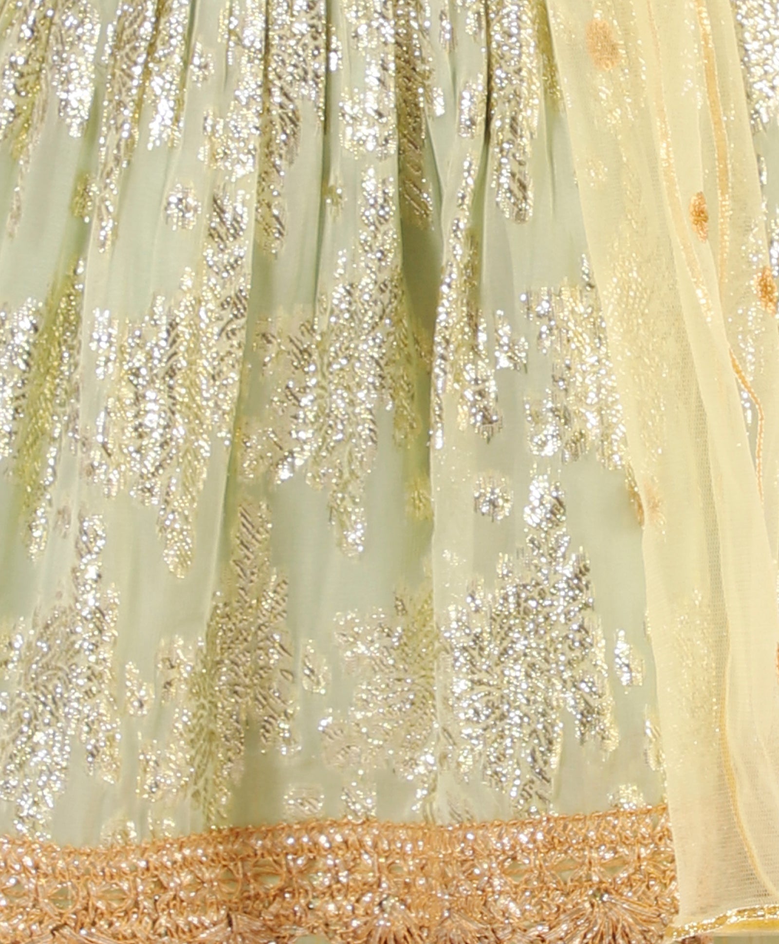 Banarsi Sharara Set with Dupatta - Pastel Green & Gold - Mitthu Kids Ethnic Wear