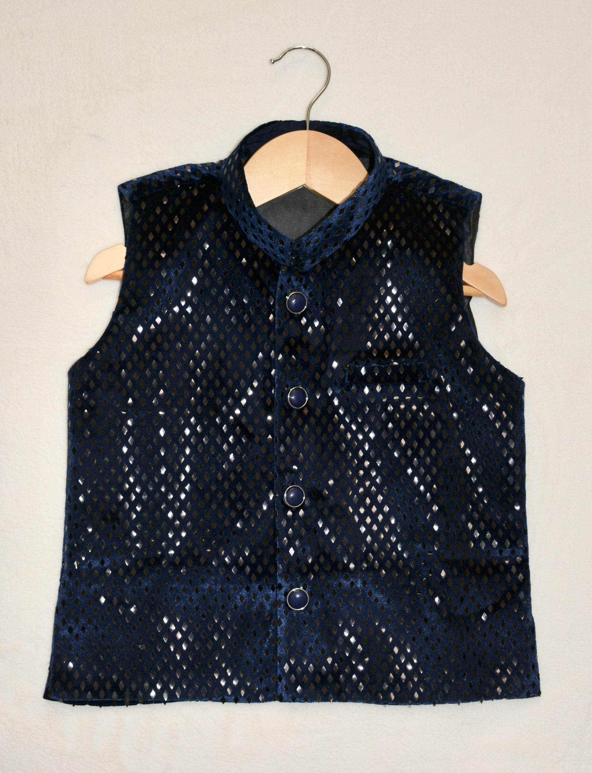 Boys Straight style Cotton Kurta & Pants with Waistcoat Bundi- Royal Blue - Mitthu Kids Ethnic Wear