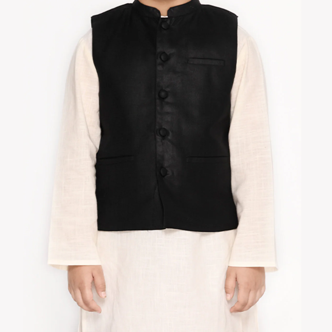 Boys Cotton Kurta & Pyjama With Nehru Jacket - Mitthu Kids Ethnic Wear