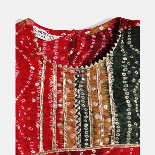 Straight style cotton fabric red & green printed lehenga choli - Infant - Mitthu Kids Ethnic Wear