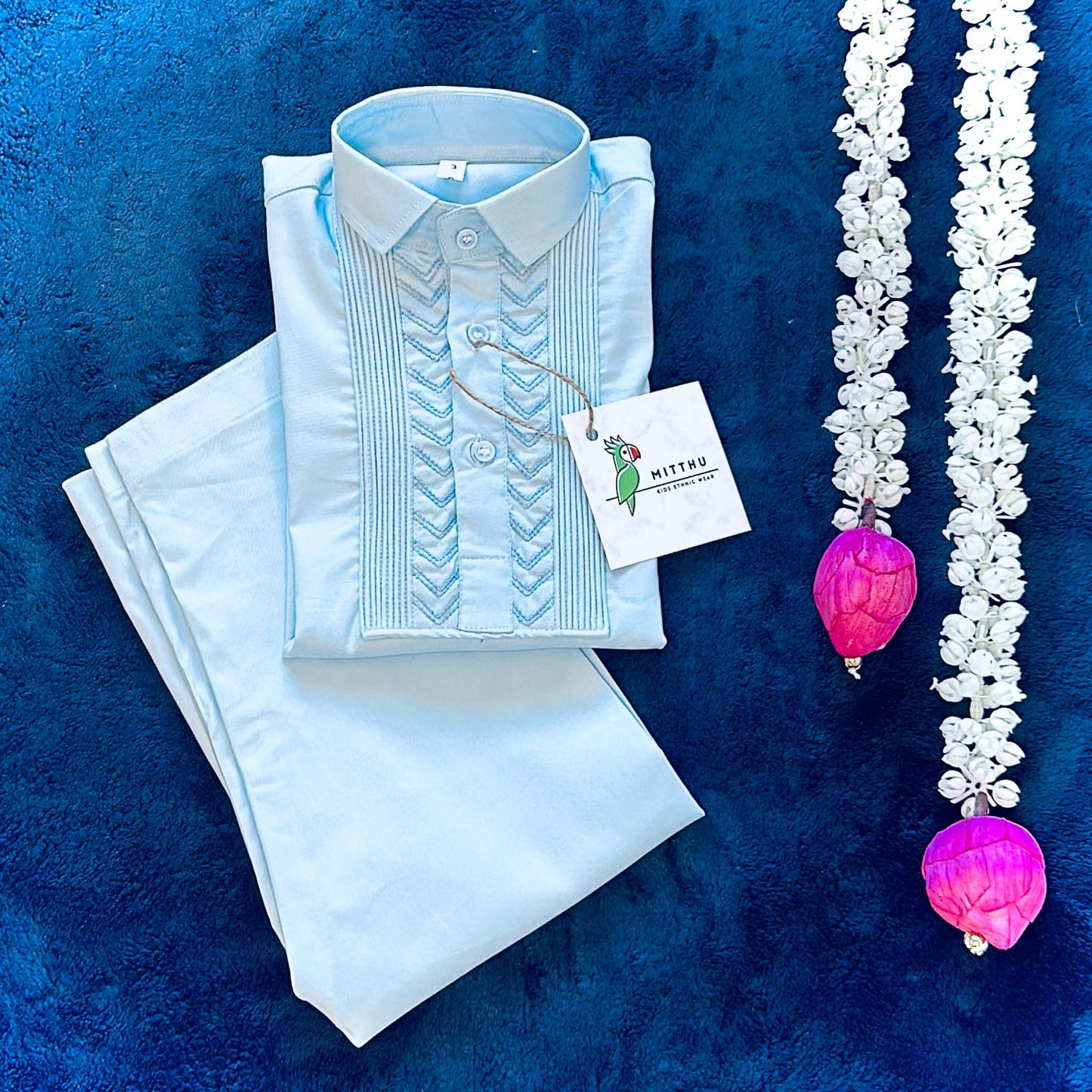 Sky Blue Kurta Pyjama - Mitthu Kids Ethnic Wear