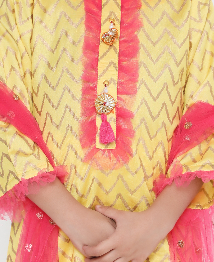 Zoya Yellow Kurti Pant With Dupatta - Mitthu Kids Ethnic Wear