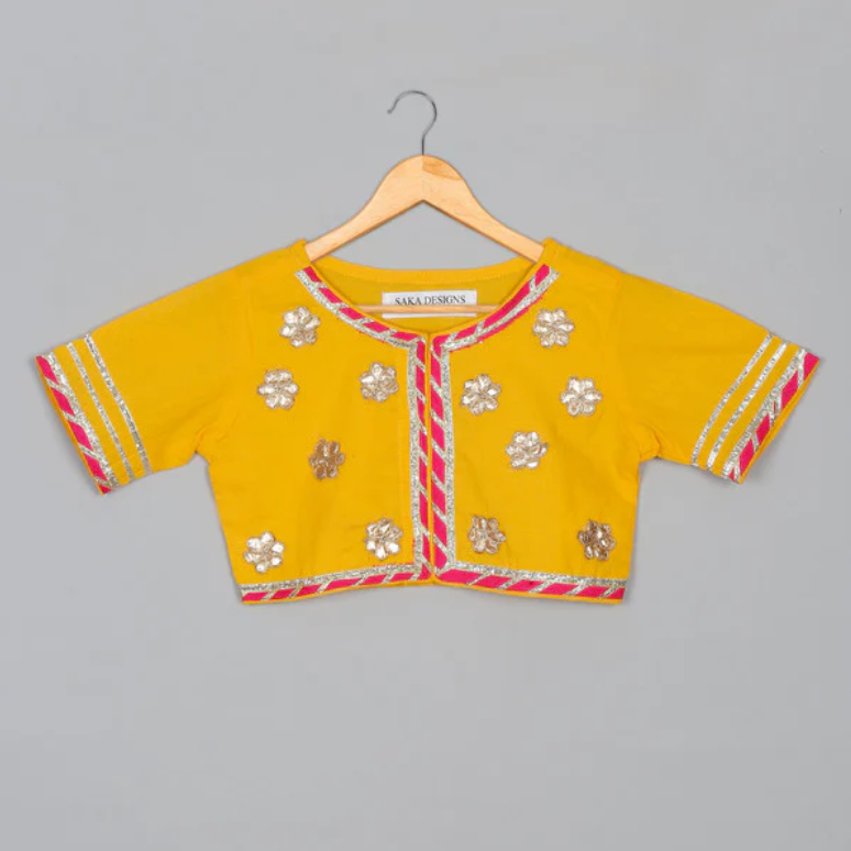 Majenta Lehenga & Yellow Cotton Choli with Dupatta Attached With Potli Bag Set - Mitthu Kids Ethnic Wear