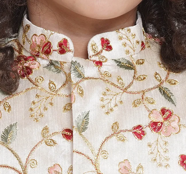 Banarsi Floral Jacket Kurta Pyjama - Mitthu Kids Ethnic Wear