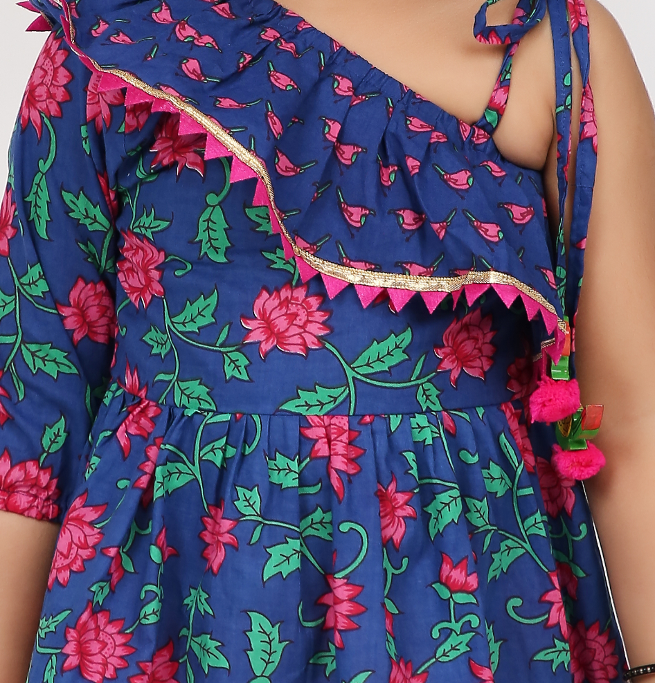 Lotus Frill Summer Frock - Mitthu Kids Ethnic Wear
