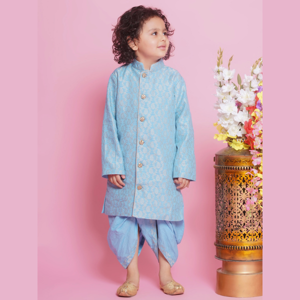 Royal Ambi Sherwani Set - Blue - Infant - Mitthu Kids Ethnic Wear