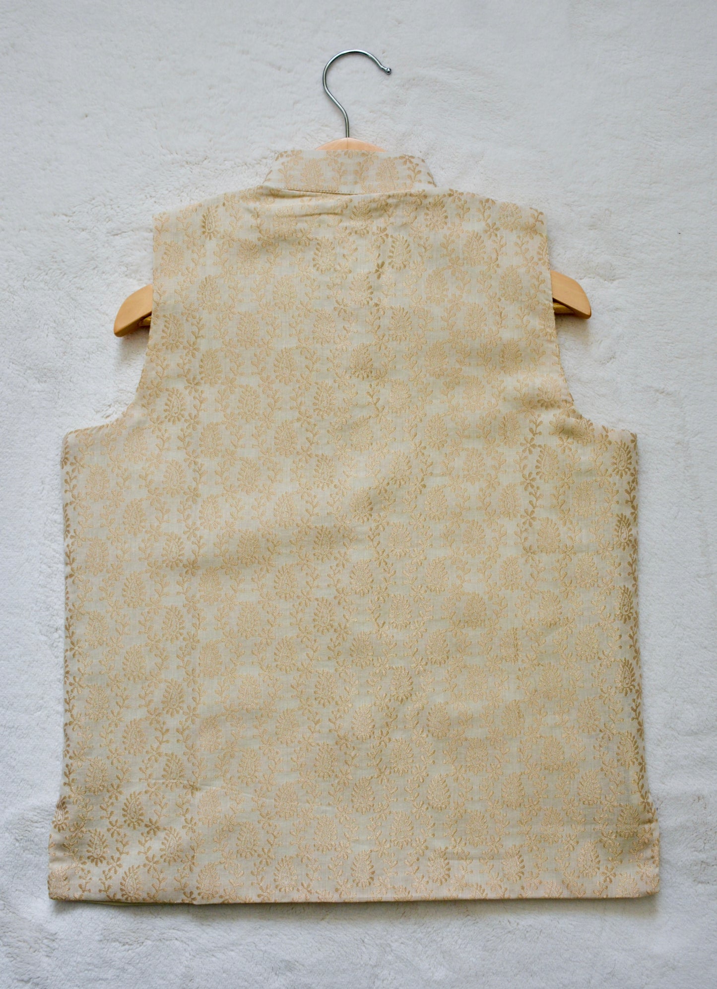 Boys Brocade Nehru Jacket / Waistcoat- Royal Cream & Gold - Mitthu Kids Ethnic Wear