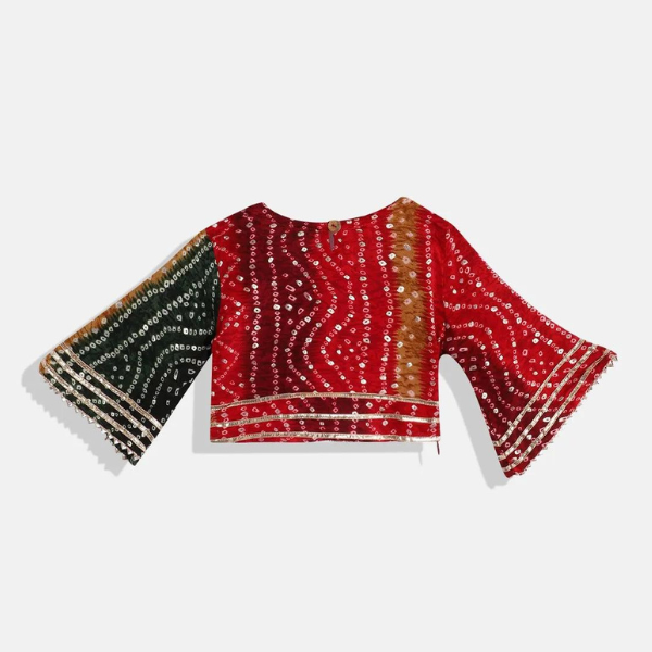Straight style cotton fabric red & green printed lehenga choli - Infant - Mitthu Kids Ethnic Wear