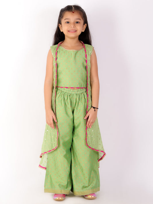 Zara-Sequined Three Piece Top-Pant & Jacket Set - Mitthu Kids Ethnic Wear