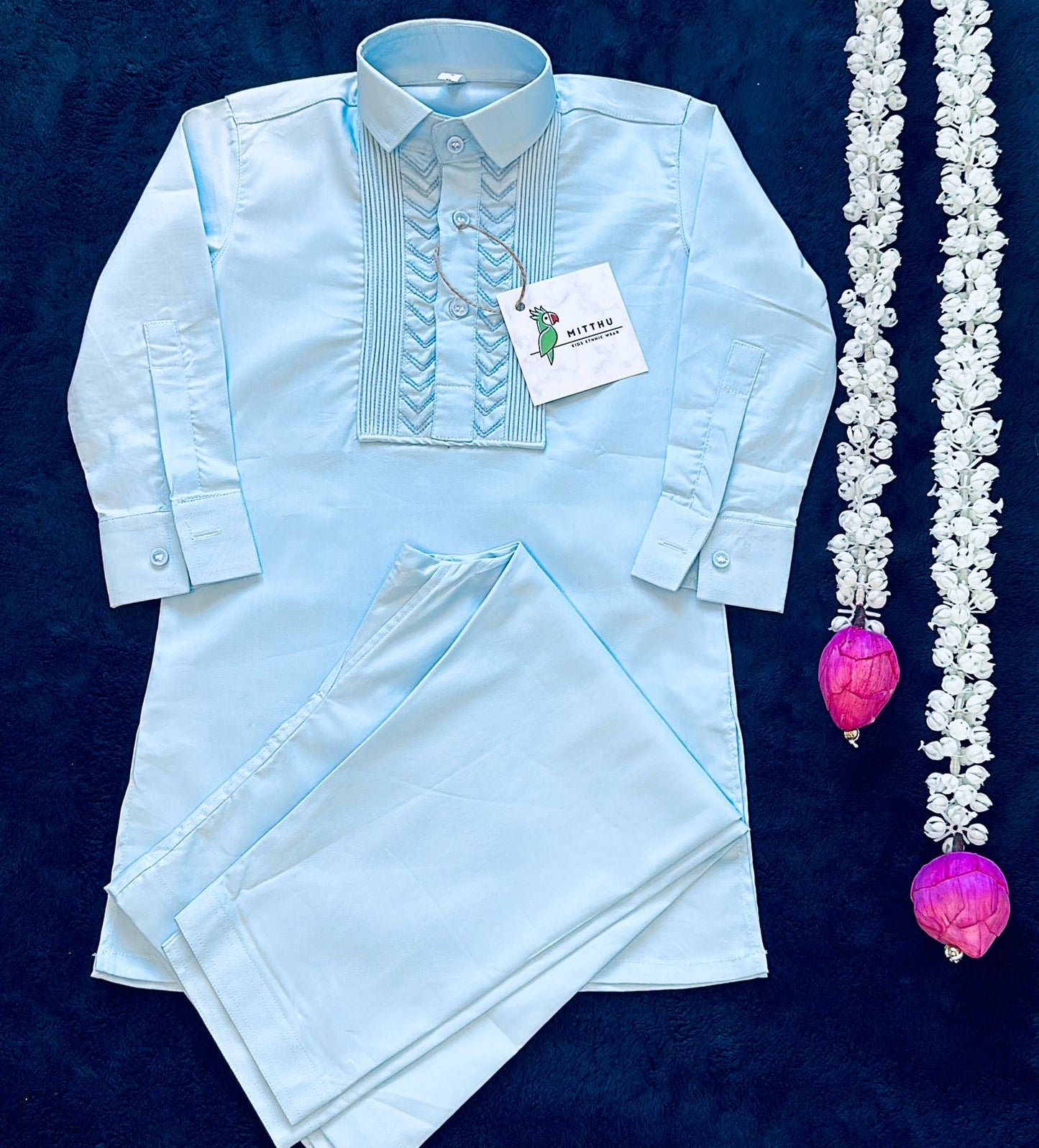 Sky Blue Kurta Pyjama - Mitthu Kids Ethnic Wear