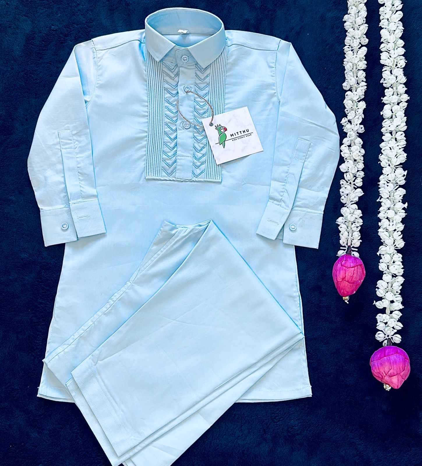 Sky Blue Kurta Pyjama - Mitthu Kids Ethnic Wear